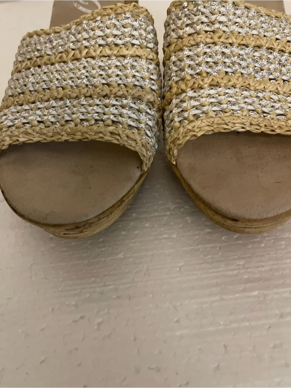 Onex Claire Natural, White and Silver Strand Weave Wedge Sandal Made in Italy 11
